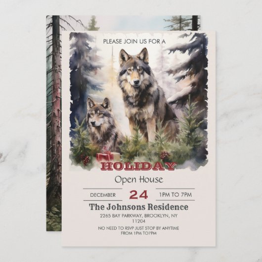 Kerstwolf-waterverf Kaart (Voorkant / Achterkant)