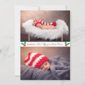 Kerstwonder 3 Foto: Red Green Stripe Birth Aankondiging (Achterkant)