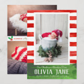 Kerstwonder 3 Foto: Red Green Stripe Birth Aankondiging (Voorkant / Achterkant)