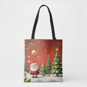 Kerstwonderland met Kerstman & Bomen Draagtas