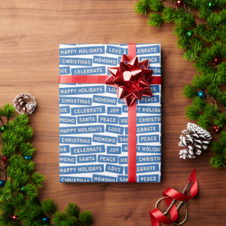 Kerstwoorden blauw en wit inpakpapier