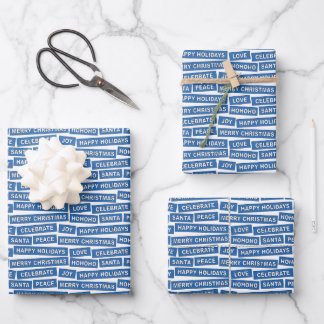 Kerstwoorden Blauw verpakken Papieren Bladen Inpakpapier Vel