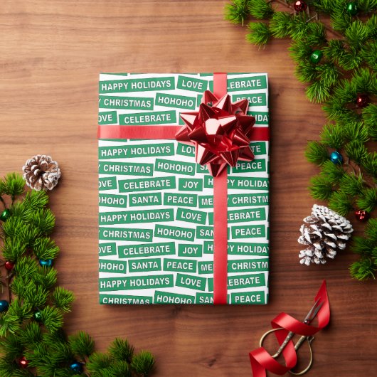 Kerstwoorden groen en wit inpakpapier (Feestdagen Geschenken)