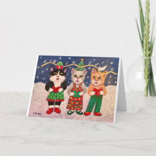 Kerstzangende Katten Kaart