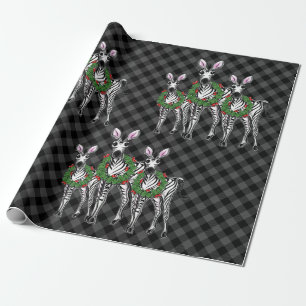 kerstzebra's, xmas met woede, grijze vlecht cadeaupapier
