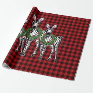 kerstZebras, xmas, rode vlecht Cadeaupapier