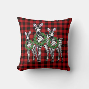 kerstZebras, xmas, rode vlecht Kussen