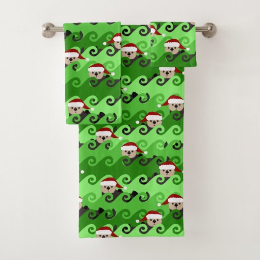 KerstZee Otters Green Waves Bad Handdoek (Insitu)