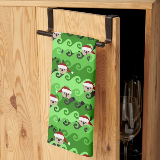 KerstZee Otters Green Waves Theedoek (Derde Gevouwen)