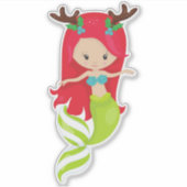 Kerstzeemeermin, Antlers, Mistletoe, Kerstmis Sticker (Voorkant)