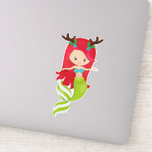 Kerstzeemeermin, Antlers, Mistletoe, Kerstmis Sticker