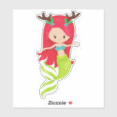 Kerstzeemeermin, Antlers, Mistletoe, Kerstmis Sticker (Vel)