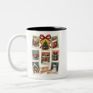 Kerstzegel Vakantiezegel Postzegels Retro Kerstman Tweekleurige Koffiemok