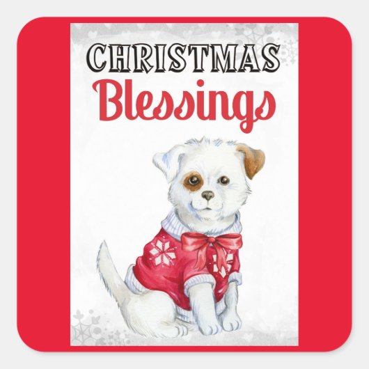 kerstzegels Dog Square Stickers (Voorkant)