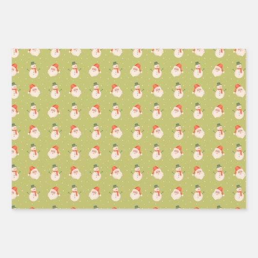 Kerstzegels, groene bogen, kerstman en sneeuwpoppe inpakpapier vel (Voorkant 3)