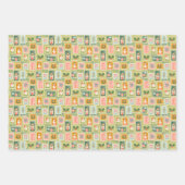 Kerstzegels, groene bogen, kerstman en sneeuwpoppe inpakpapier vel (Voorkant)