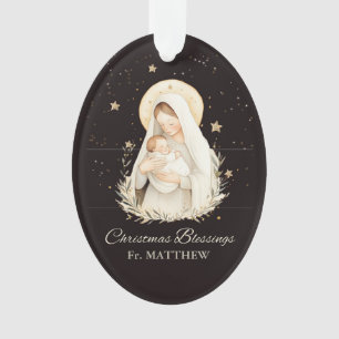 Kerstzegen Priester Madonna Kind Zwart Ornament