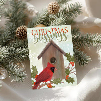 Kerstzegeningen Kardinaal en Vogelhuisje Kaart