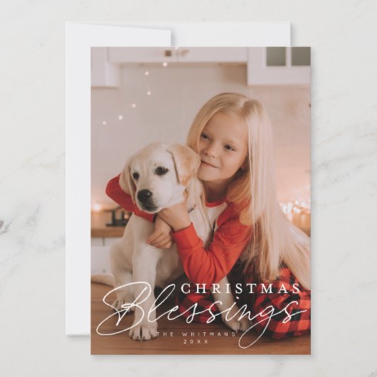 Kerstzegeningen script en serif foto feestdagenkaart (Voorkant)