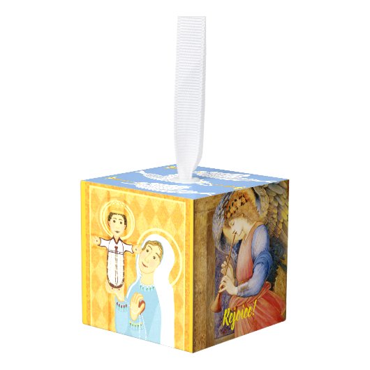 Kerstziekte Jezus en Mary en engelen Kubus Ornament (Voorkant hoekig)