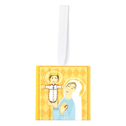 Kerstziekte Jezus en Mary en engelen Kubus Ornament (Voorkant)