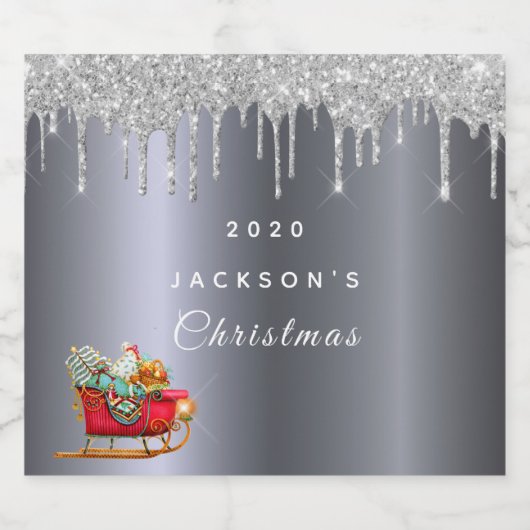 Kerstzilverkleurige brauw sparkling wijnetiket (Enkel label)