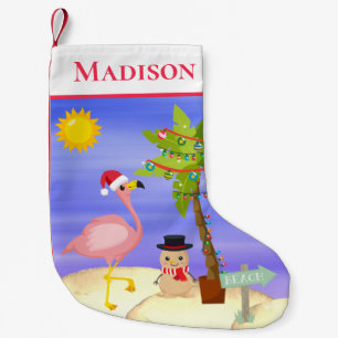 kerstzomerflamingo Beach Persoonlijke naam Kleine Kerstsok