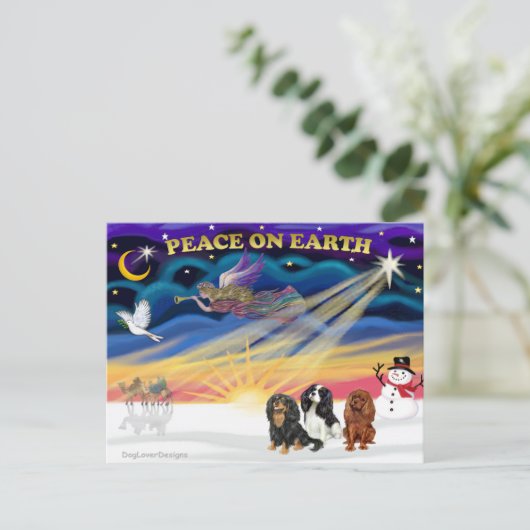 Kerstzonsopgang - Cavalier King Charles (drie) Briefkaart (Staand voorkant)