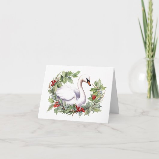 Kerstzwaan met Kerstkrans LEGE Feestdagen Kaart (Voorkant)