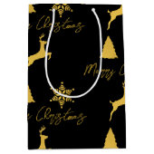 Kerstzwart en gouden patroon medium cadeauzakje (Voorkant)