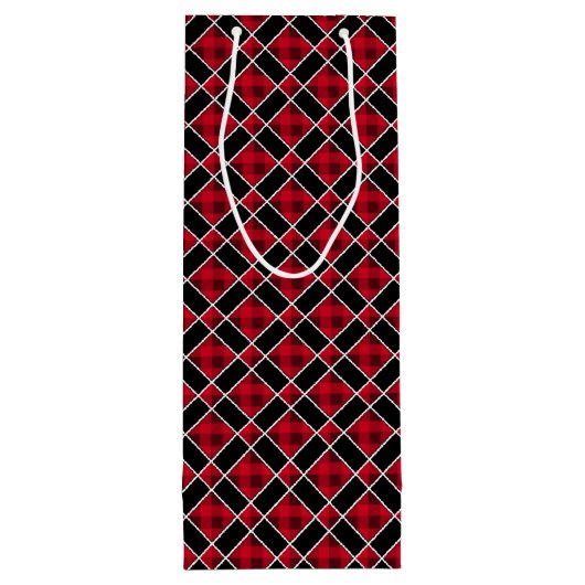 Kerstzwart en rood ingecheckt wijn cadeautas (Achterkant)