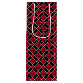Kerstzwart en rood ingecheckt wijn cadeautas (Voorkant)