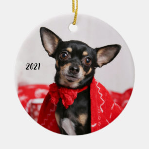 Kerstzwart en Tan Chihuahua Puppy Dog Keramisch Ornament