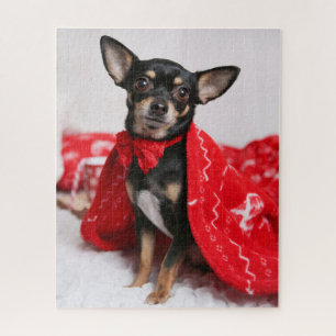 Kerstzwart en Tan Chihuahua Puppy Dog Legpuzzel