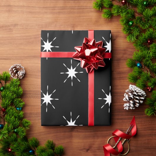 Kerstzwart en wit met sterren cadeaupapier (Feestdagen Geschenken)