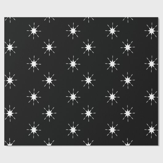 Kerstzwart en wit met sterren cadeaupapier (Vlak)