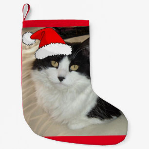 Kerstzwart en witte kat kleine kerstsok