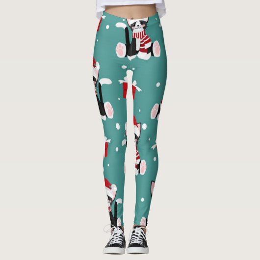 Kerstzwart Kat Leggings (Voorkant)