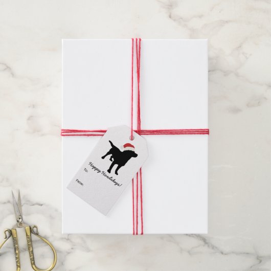 Kerstzwart lab met Pet voor kerstmis Cadeaulabel (Met Touw)