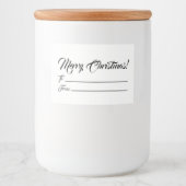 Kerstzwart wit tot blanco script elegant voedselcontainer etiket (Voorkant)