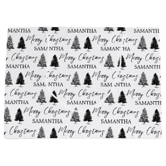 Kerstzwart-witte Kerstmis Rustige pineboom Groot Cadeauzakje (Voorkant)