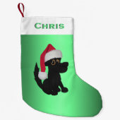 Kerstzwarte hond Groen, speciaal aangepast Kleine Kerstsok (Voorkant)