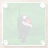 Kerstzwarte kat op groen glazen onderzetter (Achterkant)