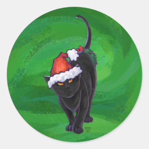 Kerstzwarte kat op groen ronde sticker