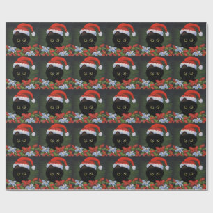 Kerstzwarte kat Santa Claus Funny Creationarts Cadeaupapier