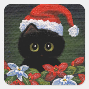 Kerstzwarte kat Santa Claus Funny Creationarts Vierkante Sticker