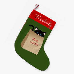 Kerstzwarte kat uit de zak kleine kerstsok