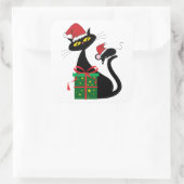 Kerstzwarte kat vierkante sticker (Tas)