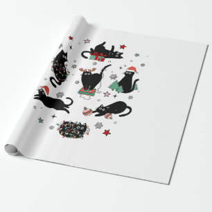 Kerstzwarte katten cadeaupapier