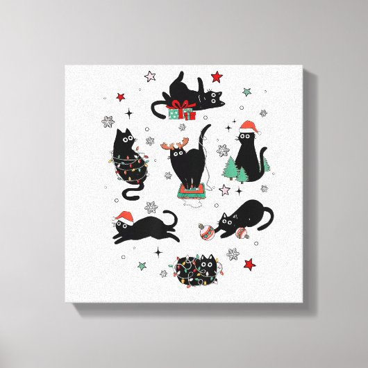 Kerstzwarte katten canvas afdruk (Voorkant)